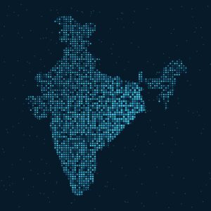 Abstract Dotted Halftone with star effect in dark background with map of india. Digital dotted technology line, design sphere, dot and structure. vector illustration