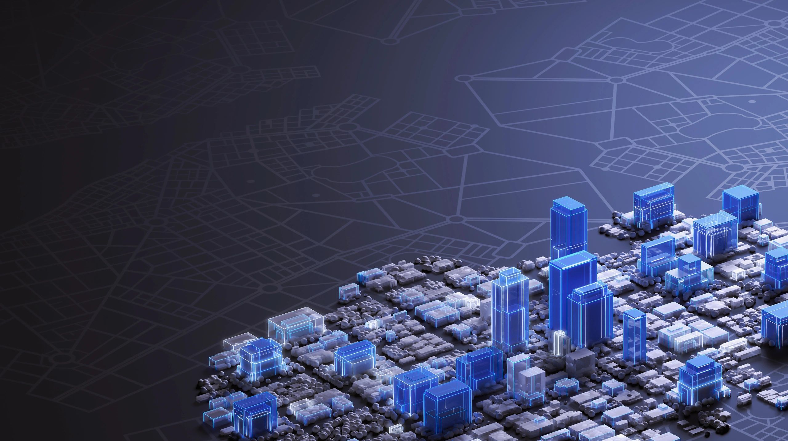 Abstract smart city model with glowing network lights
